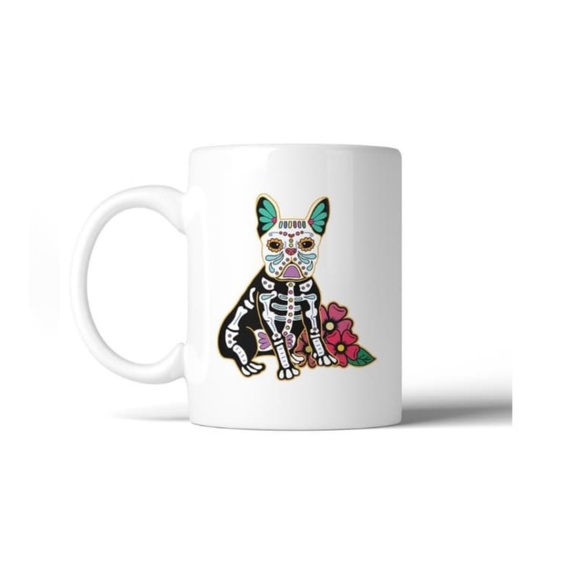 Frenchie French Bulldog Day Of The Dead Halloween Coffee Mug Spooky Skeleton - Picture 1 of 2